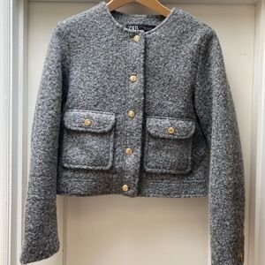 Zara Women's Gray Lady Jacket with Gold Buttons